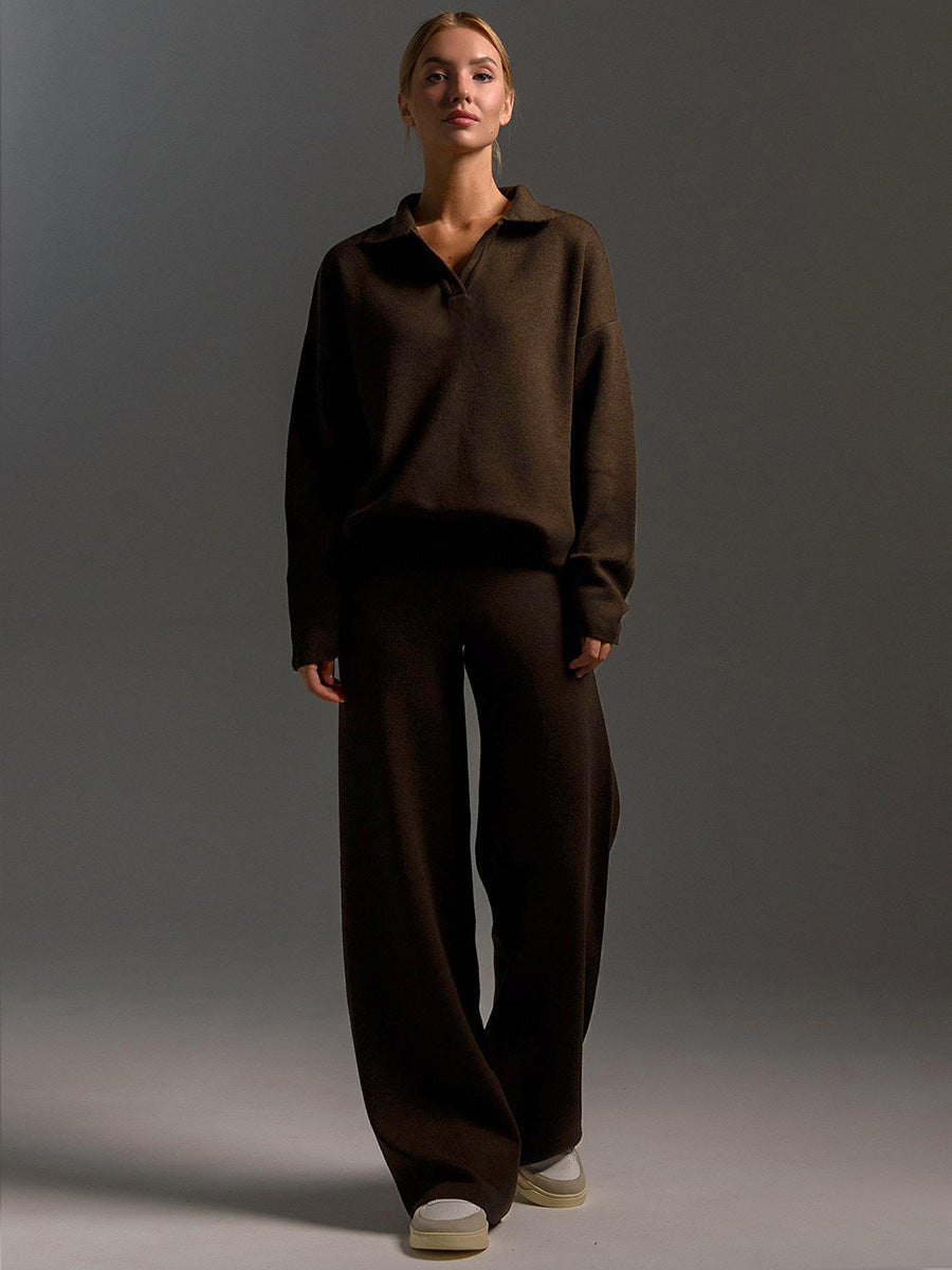 Ensemble Décontracté Élégant pour Femme – Pantalon Large et Pull Polo