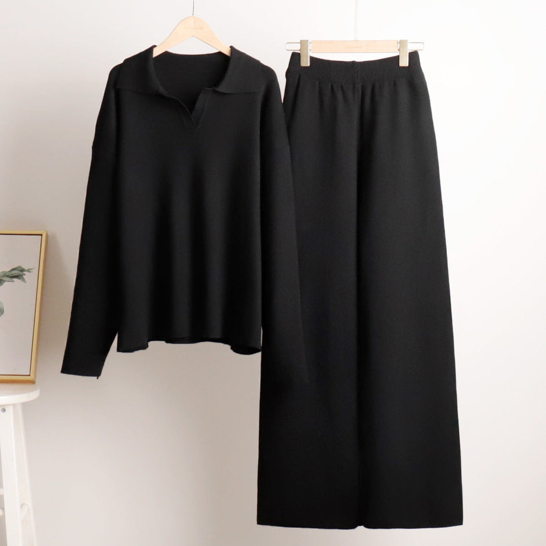 Ensemble Décontracté Élégant pour Femme – Pantalon Large et Pull Polo