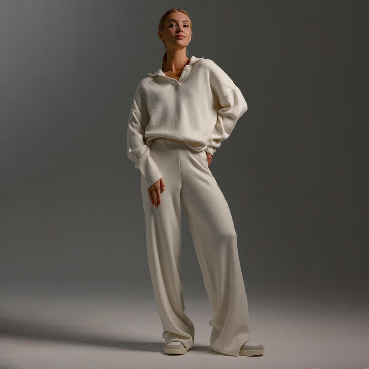 Ensemble Décontracté Élégant pour Femme – Pantalon Large et Pull Polo