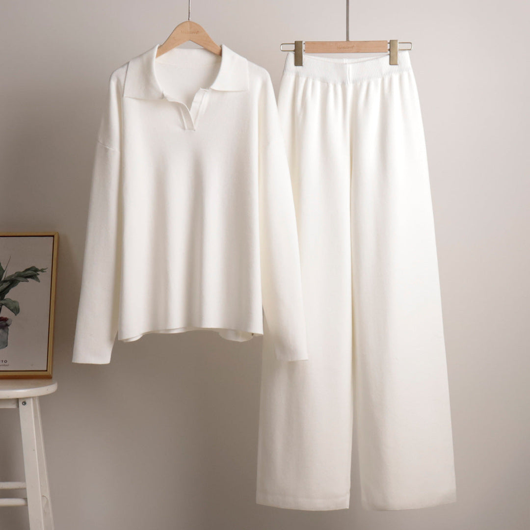 Ensemble Décontracté Élégant pour Femme – Pantalon Large et Pull Polo