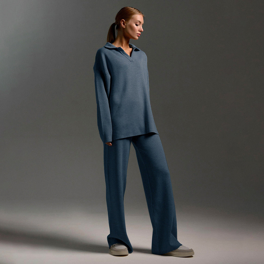 Ensemble Décontracté Élégant pour Femme – Pantalon Large et Pull Polo