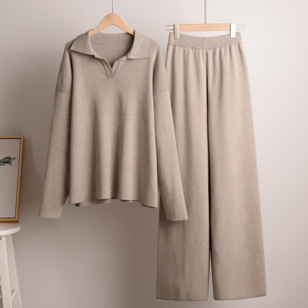 Ensemble Décontracté Élégant pour Femme – Pantalon Large et Pull Polo