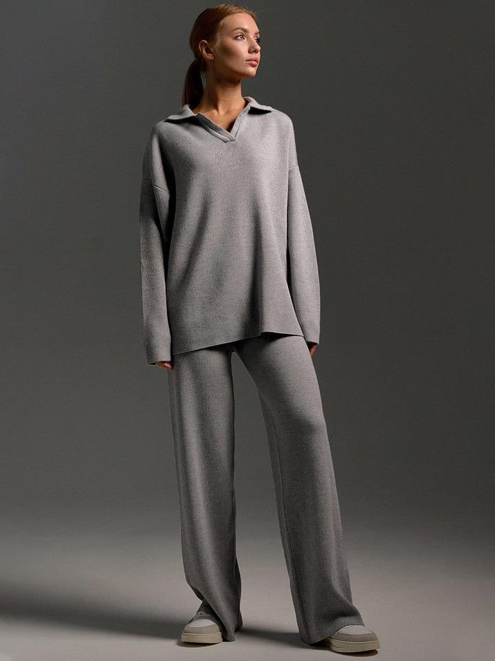 Ensemble Décontracté Élégant pour Femme – Pantalon Large et Pull Polo