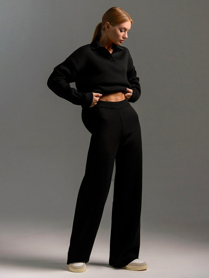 Ensemble Décontracté Élégant pour Femme – Pantalon Large et Pull Polo