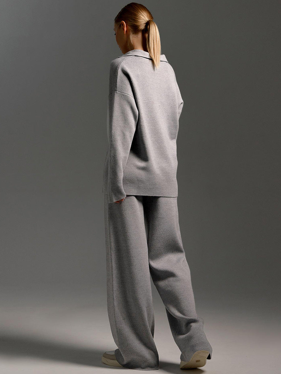 Ensemble Décontracté Élégant pour Femme – Pantalon Large et Pull Polo
