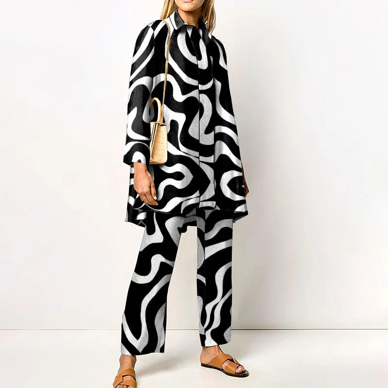 Ensemble deux pièces vintage élégant pour femme – Blouse et pantalon à la mode