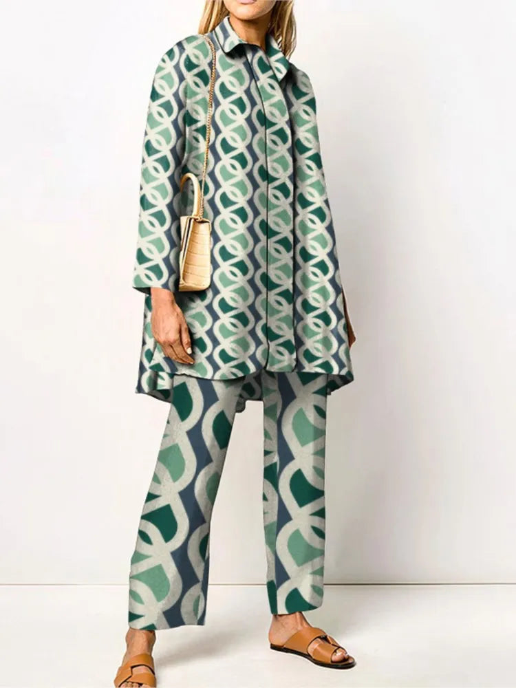 Ensemble deux pièces vintage élégant pour femme – Blouse et pantalon à la mode