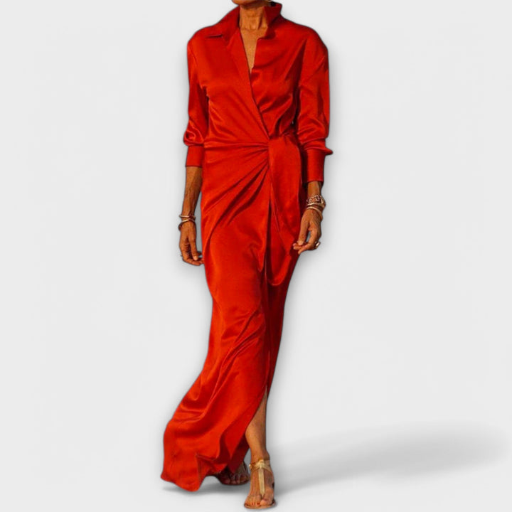 Robe Élégante avec Ceinture et Manches Longues
