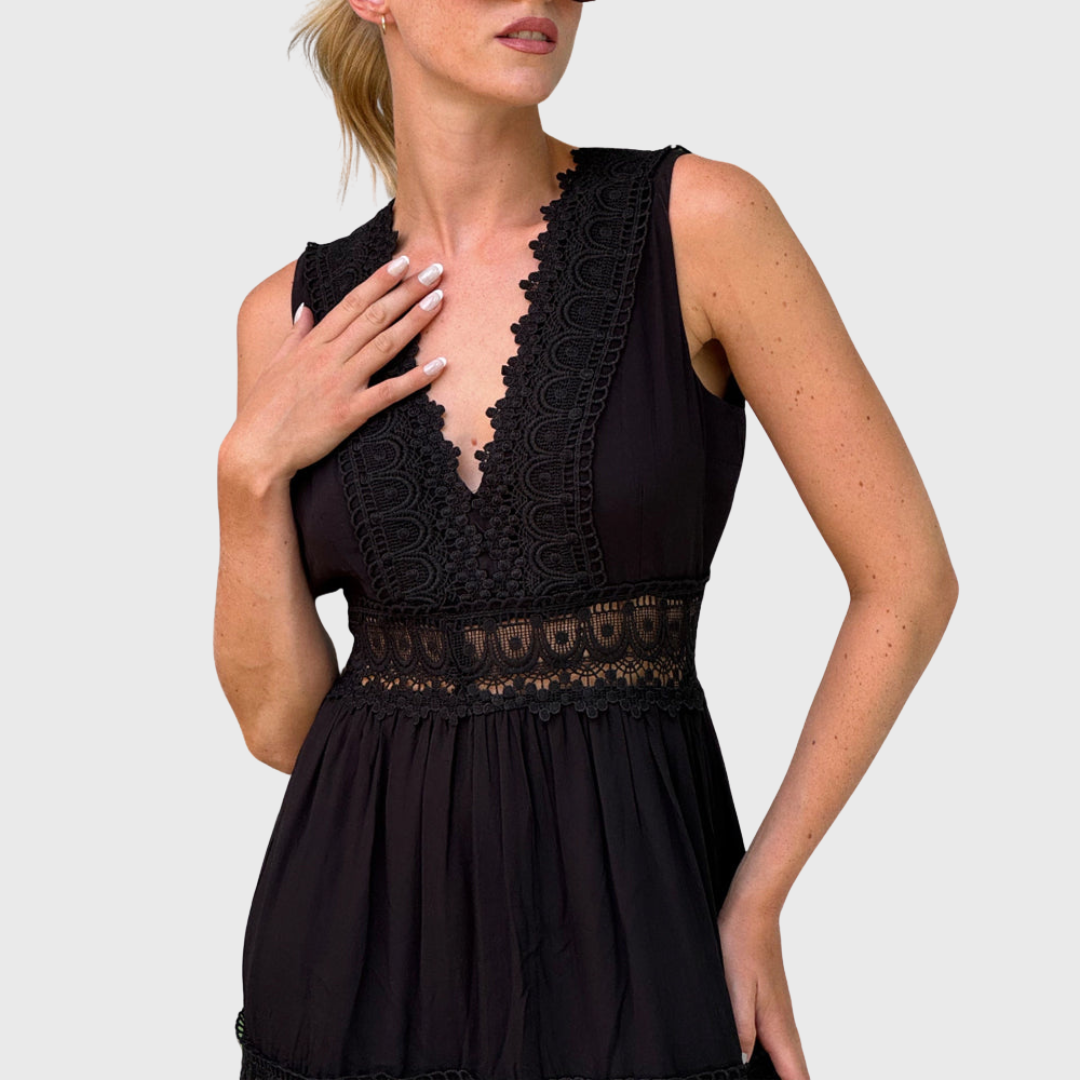 Ninfea | Robe Midi Sans Manches au Style Boho avec Détails en Dentelle