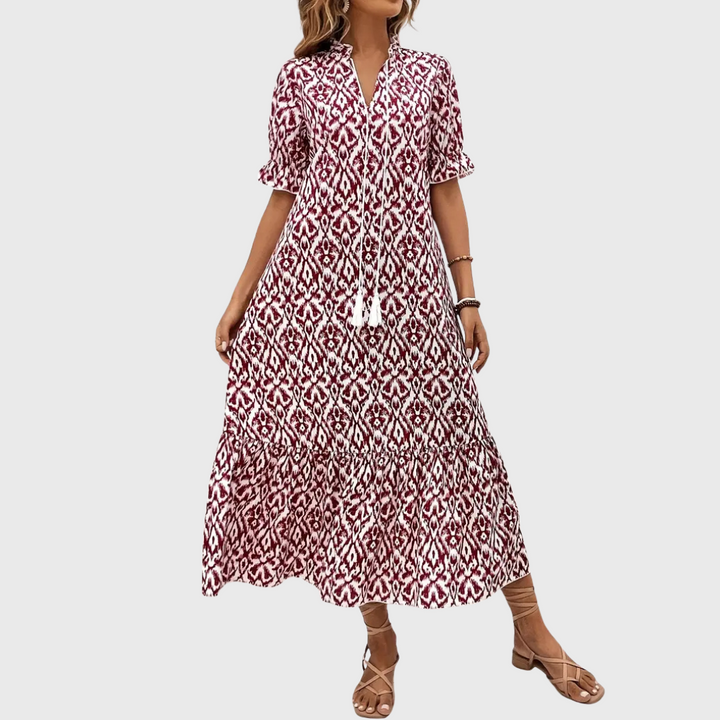Béatrice | Robe Vintage Boho avec Décolleté en V et Motif à Boutons