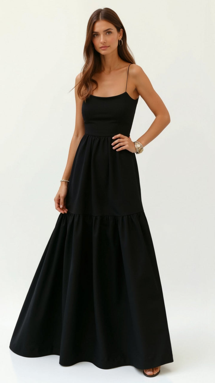 Robe Maxi Noire Sans Dos à Col Halter Victoria