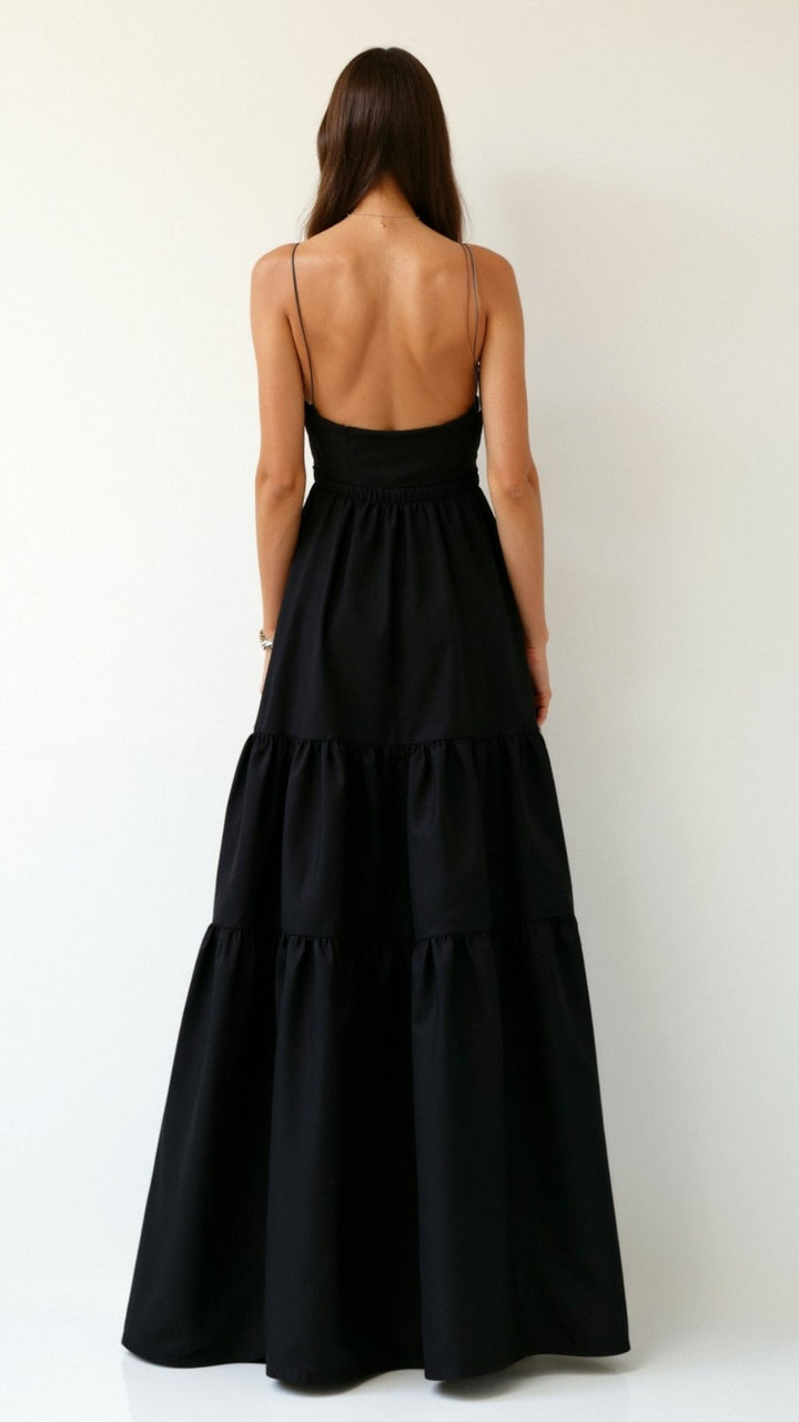 Robe Maxi Noire Sans Dos à Col Halter Victoria