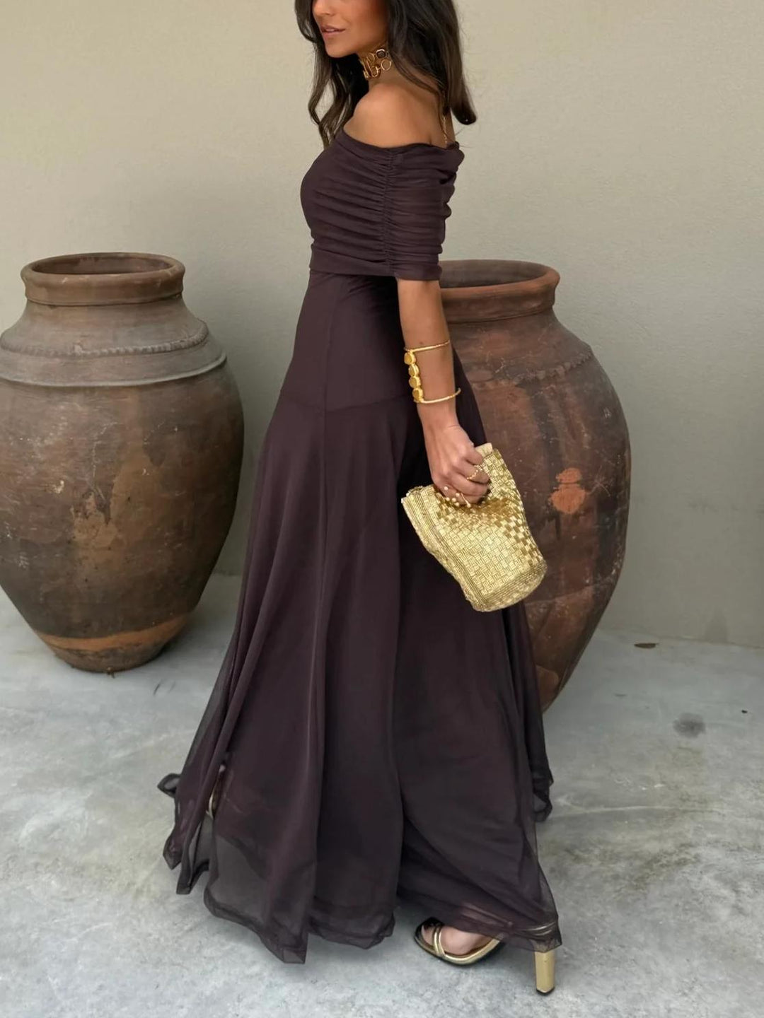Robe Maxi Chiffon Décolletée