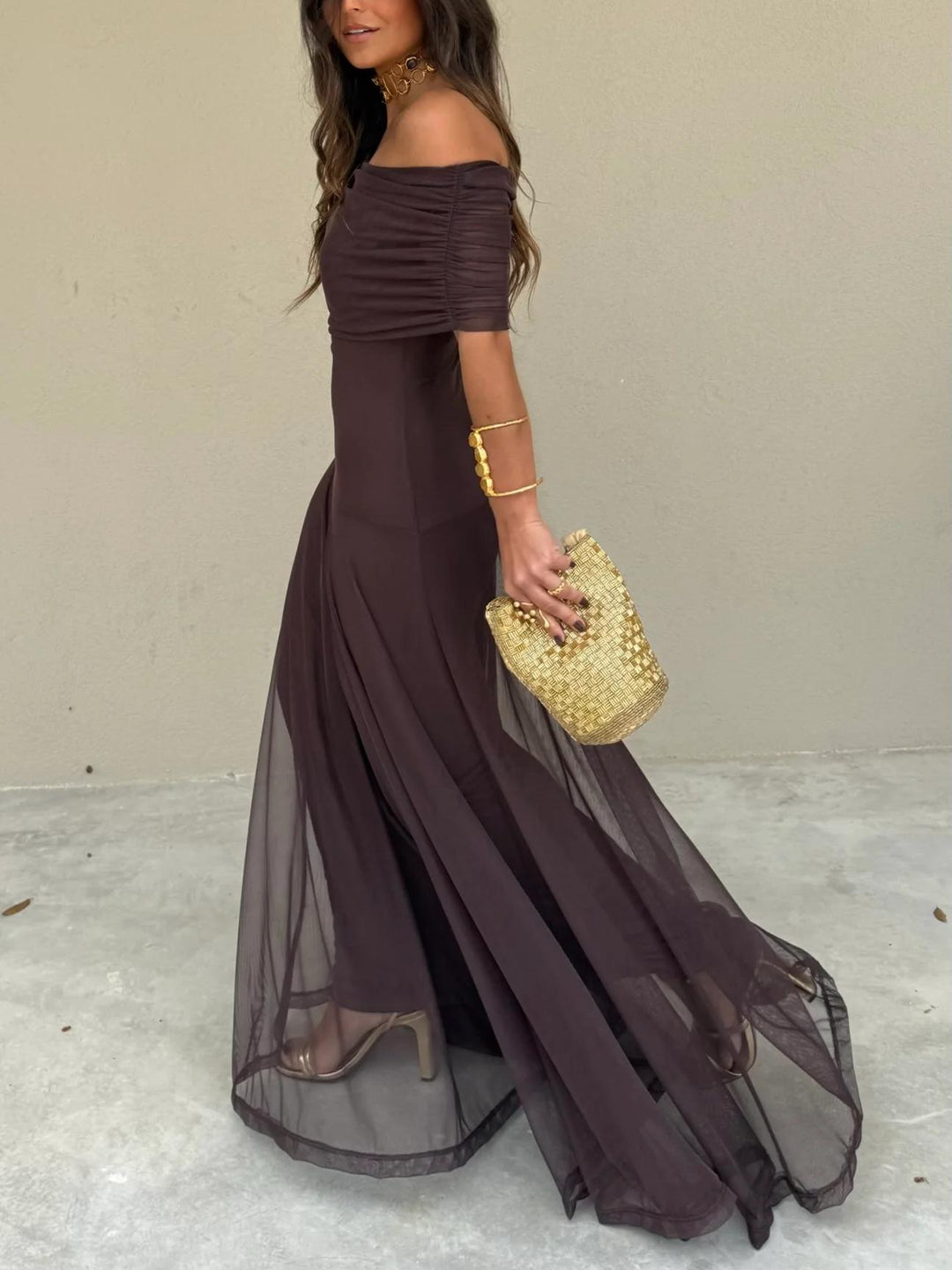 Robe Maxi Chiffon Décolletée