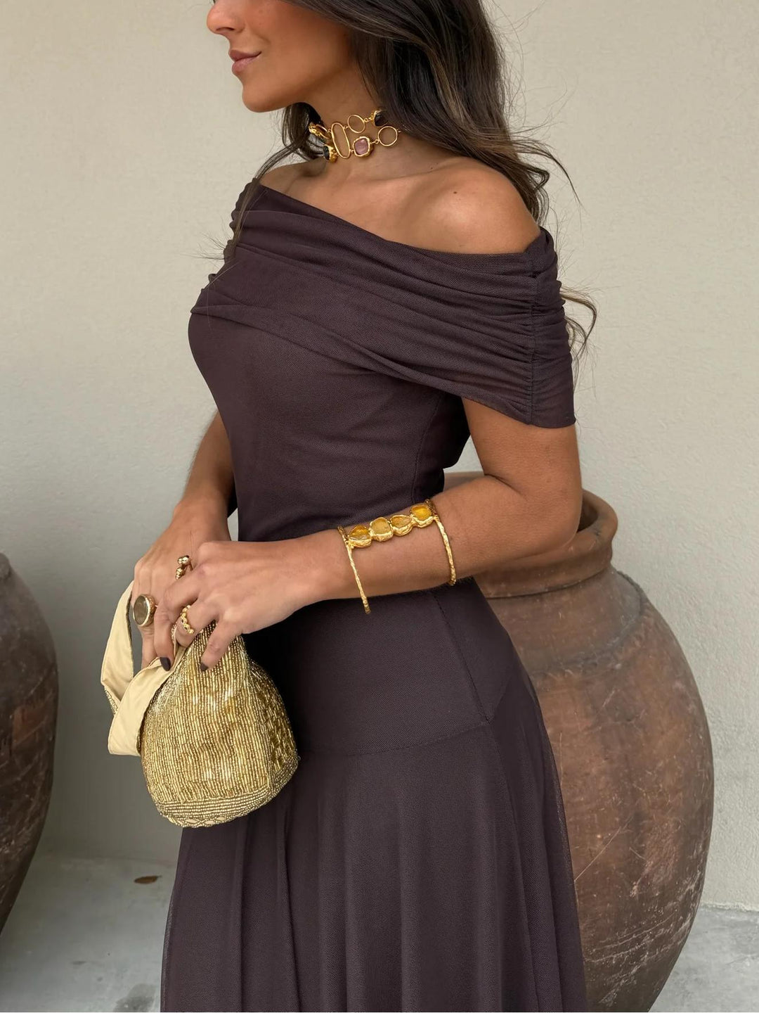 Robe Maxi Chiffon Décolletée
