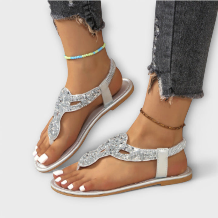 Kaelie – Sandale Orthopédique avec Cristaux pour un Confort Céleste