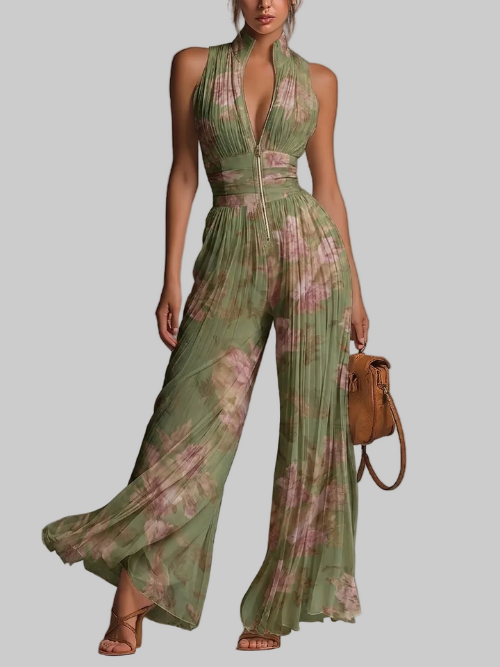 Amelia – combinaison florale plissée verte