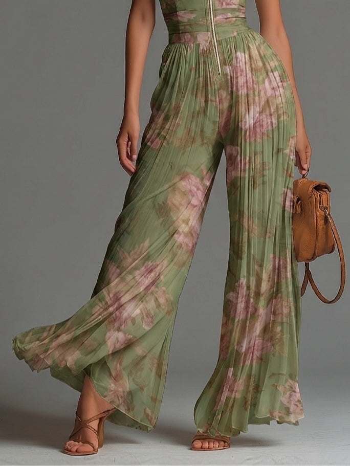 Amelia – combinaison florale plissée verte