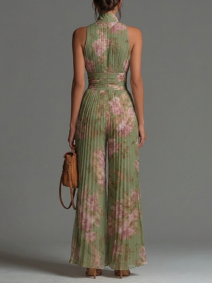 Amelia – combinaison florale plissée verte