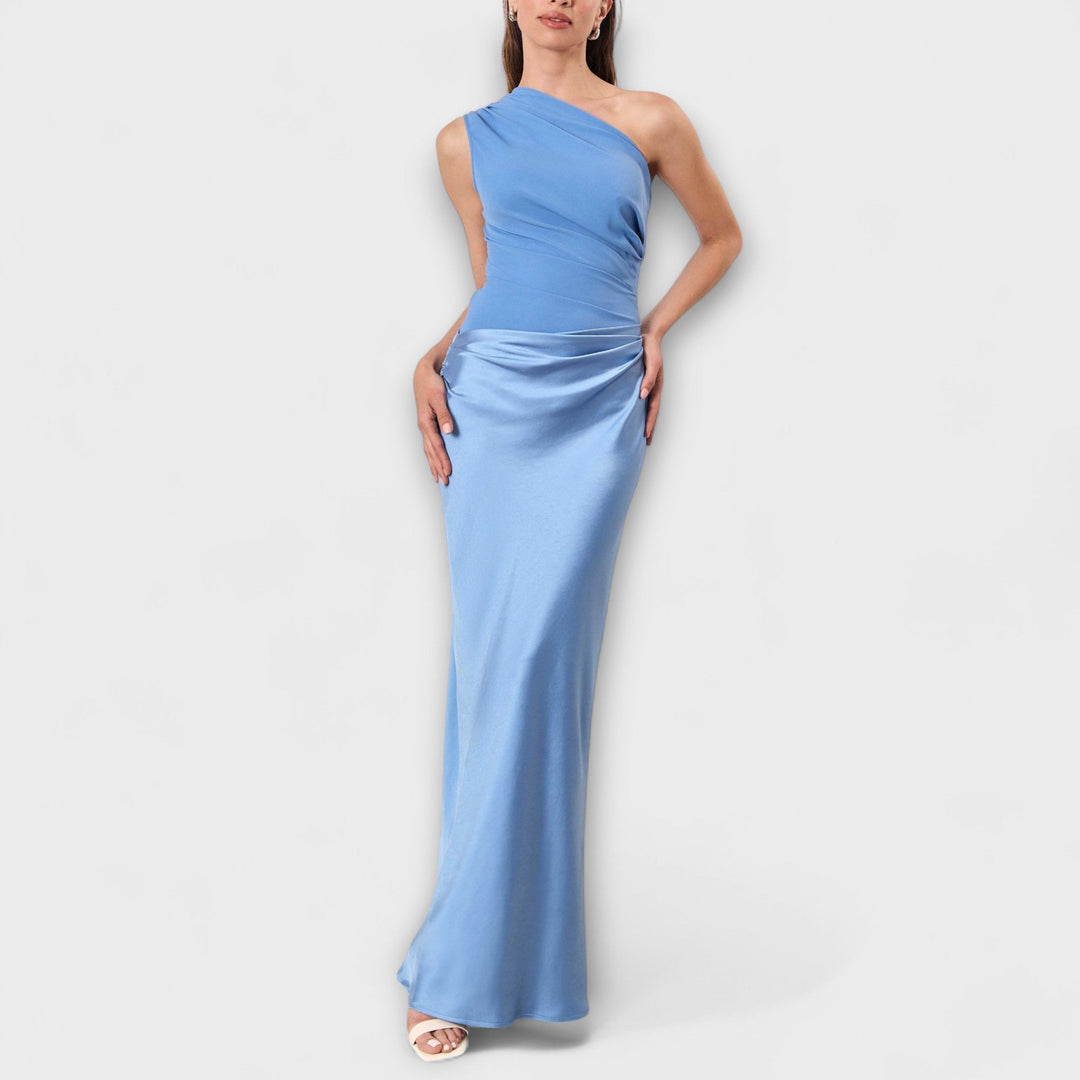 Robe Maxi Plissée Élégante à Épaule Unique