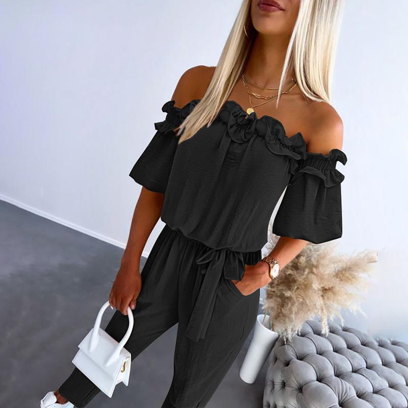 Nikola – Combinaison Élégante avec Design Off-the-Shoulder et Ceinture à la Taille