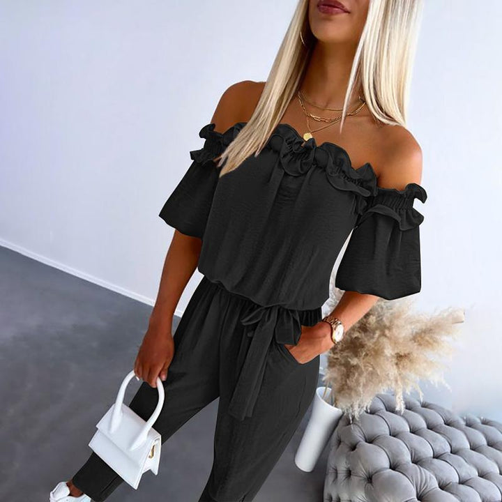 Nikola – Combinaison Élégante avec Design Off-the-Shoulder et Ceinture à la Taille