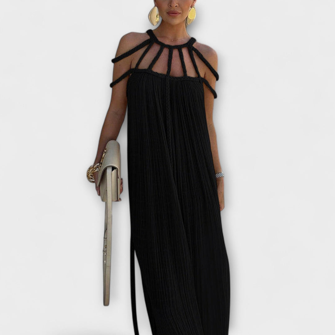 Briar - Robe Maxi Chic en Mélange de Lin avec Bretelles Drapées