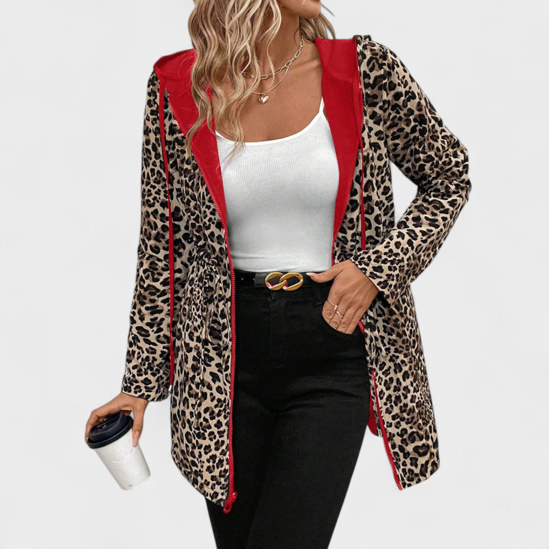 Evie | Veste à capuche réversible avec imprimé léopard