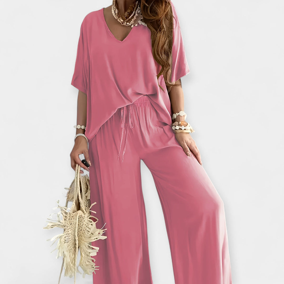 Veronika - Ensemble décontracté avec pantalon large et blouse fluide