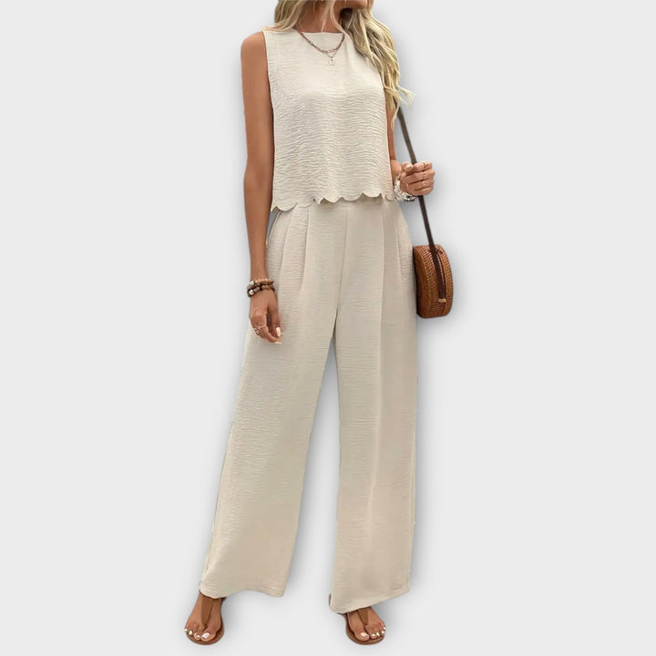 Valeria - Gilet avec Bordure Florale & Pantalon Long