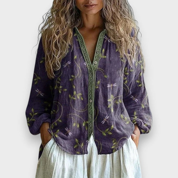 Lia | Blouse Vintage avec Motif de Feuille