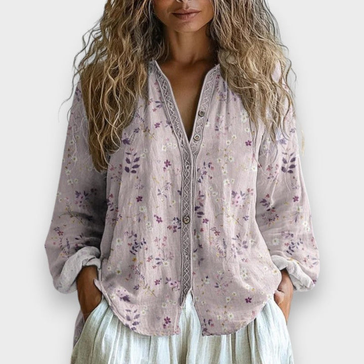 Lia | Blouse Vintage avec Motif de Feuille