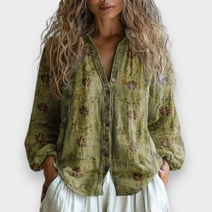 Lia | Blouse Vintage avec Motif de Feuille
