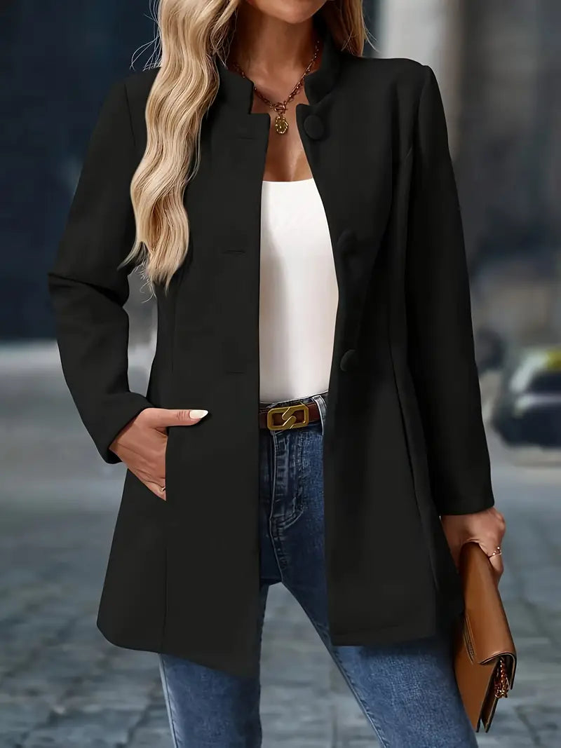 Manteau d’Hiver Mi-Long Élégant pour Femme – Manteau à Col Montant Boutonné
