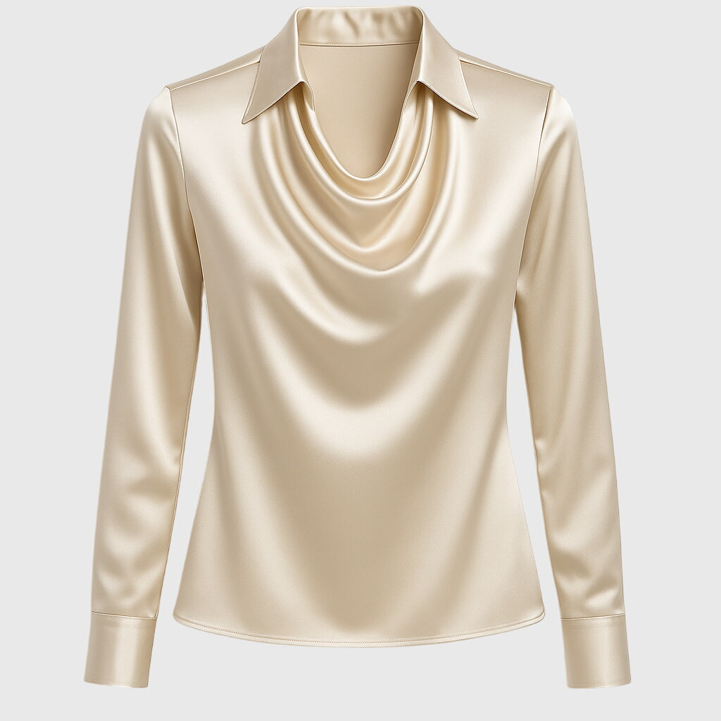 Sylvie | Blouse Luxueuse Brillante avec Encolure Plissée