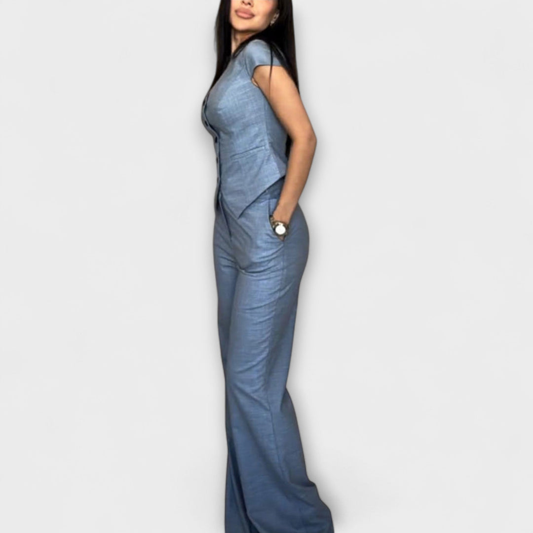 Ivy - Ensemble T-shirt à Col V et Pantalon Élégant