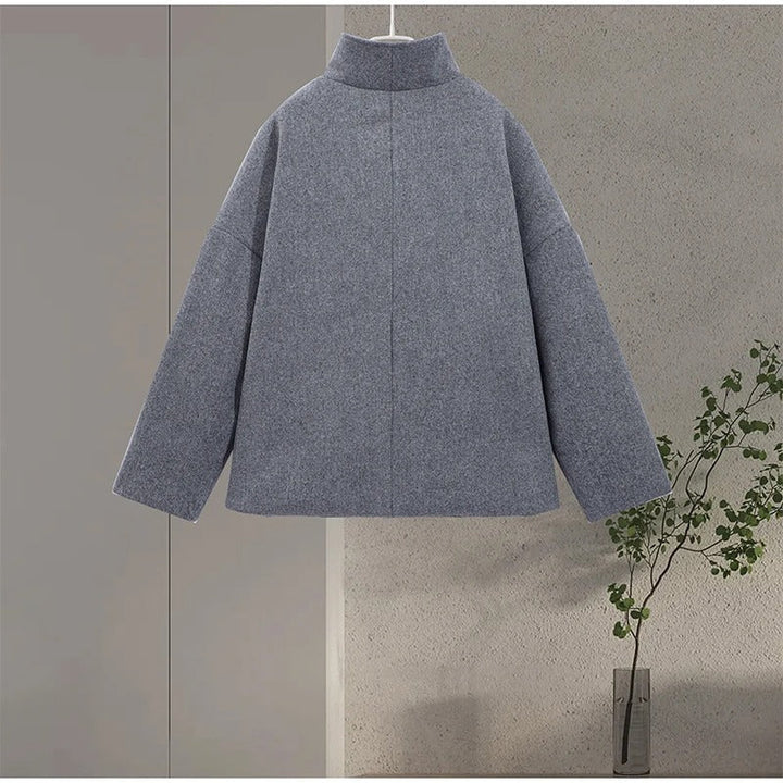 Manteau élégant femmes mélange de laine avec boutons – Vêtement d'hiver à col montant