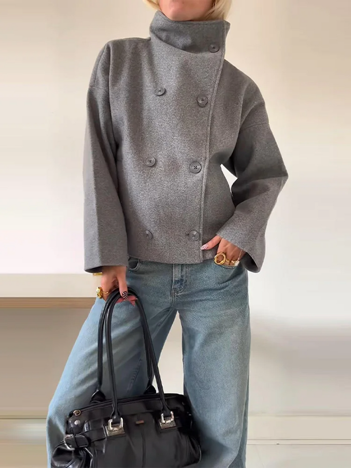 Manteau élégant femmes mélange de laine avec boutons – Vêtement d'hiver à col montant