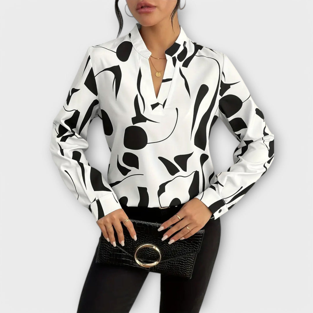 Blouse Élégante à Manches Longues et Col en V