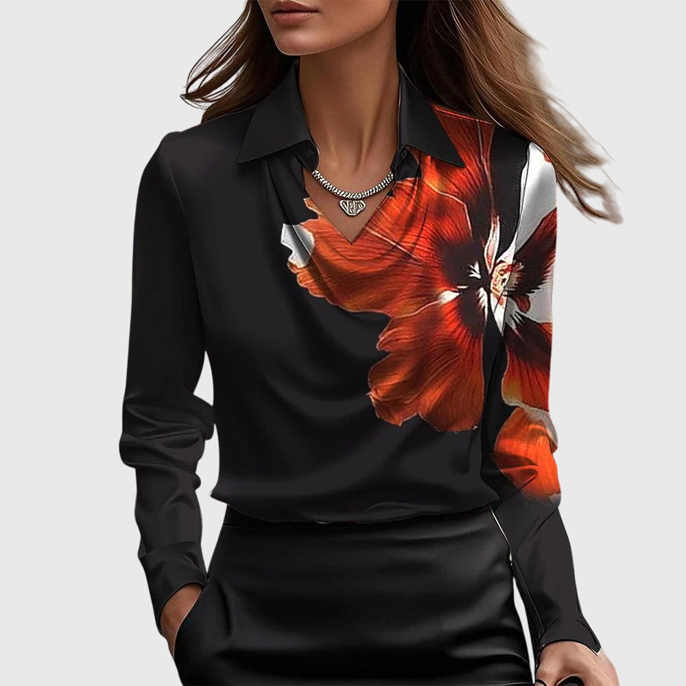 Sylvie | Blouse Luxueuse Brillante avec Col Plissé