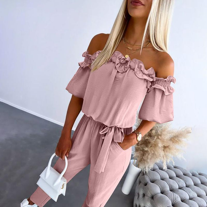 Nikola – Combinaison Élégante avec Design Off-the-Shoulder et Ceinture à la Taille