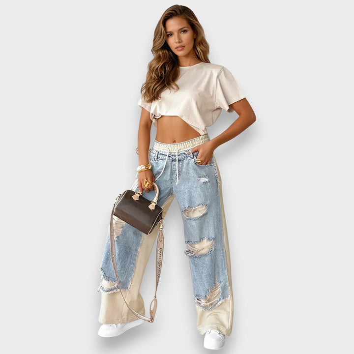Lora | Jean superposé tendance 2-en-1 avec insert jogging