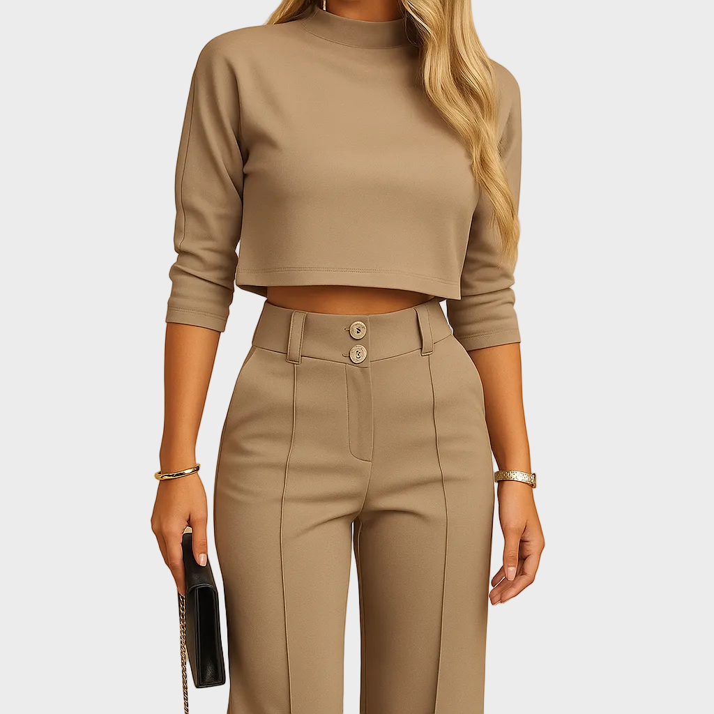 Mareen - Ensemble d'Automne Ajusté avec Top et Pantalon pour Femmes
