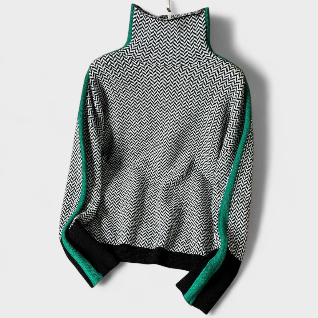 Mai | Pull Col Roulé Luxueux avec Motif Herringbone