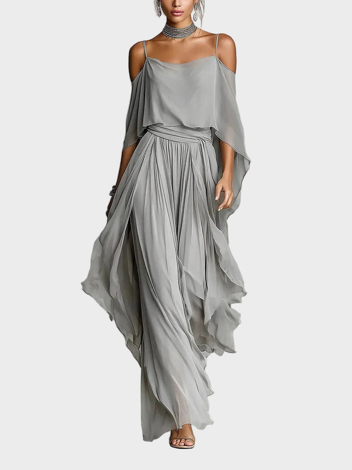Isabela - Ensemble Gris avec Top à Bretelles Spaghetti et Pantalons Légers