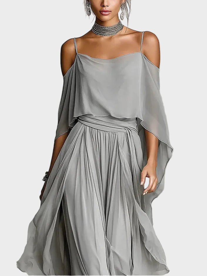 Isabela - Ensemble Gris avec Top à Bretelles Spaghetti et Pantalons Légers