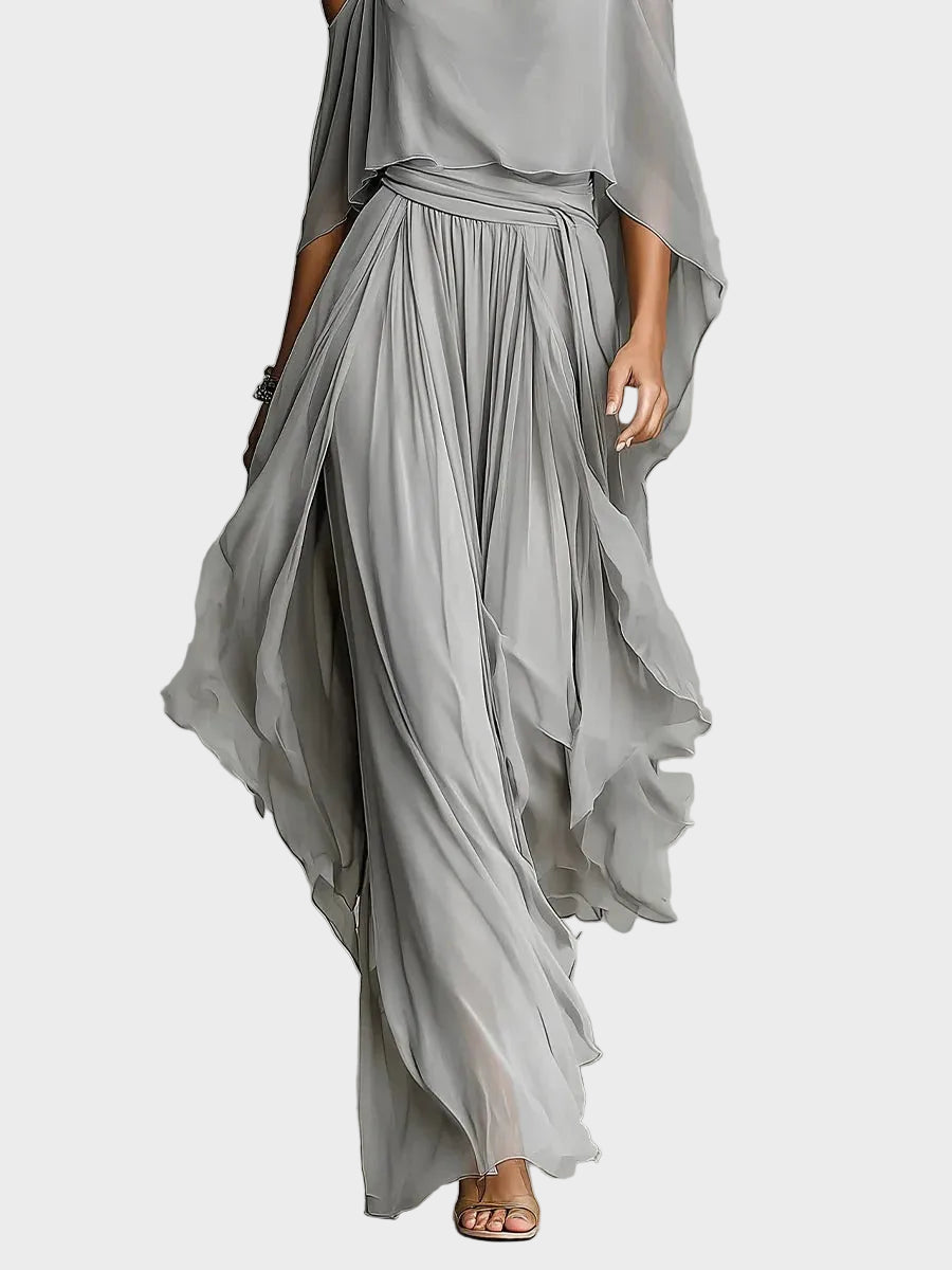 Isabela - Ensemble Gris avec Top à Bretelles Spaghetti et Pantalons Légers