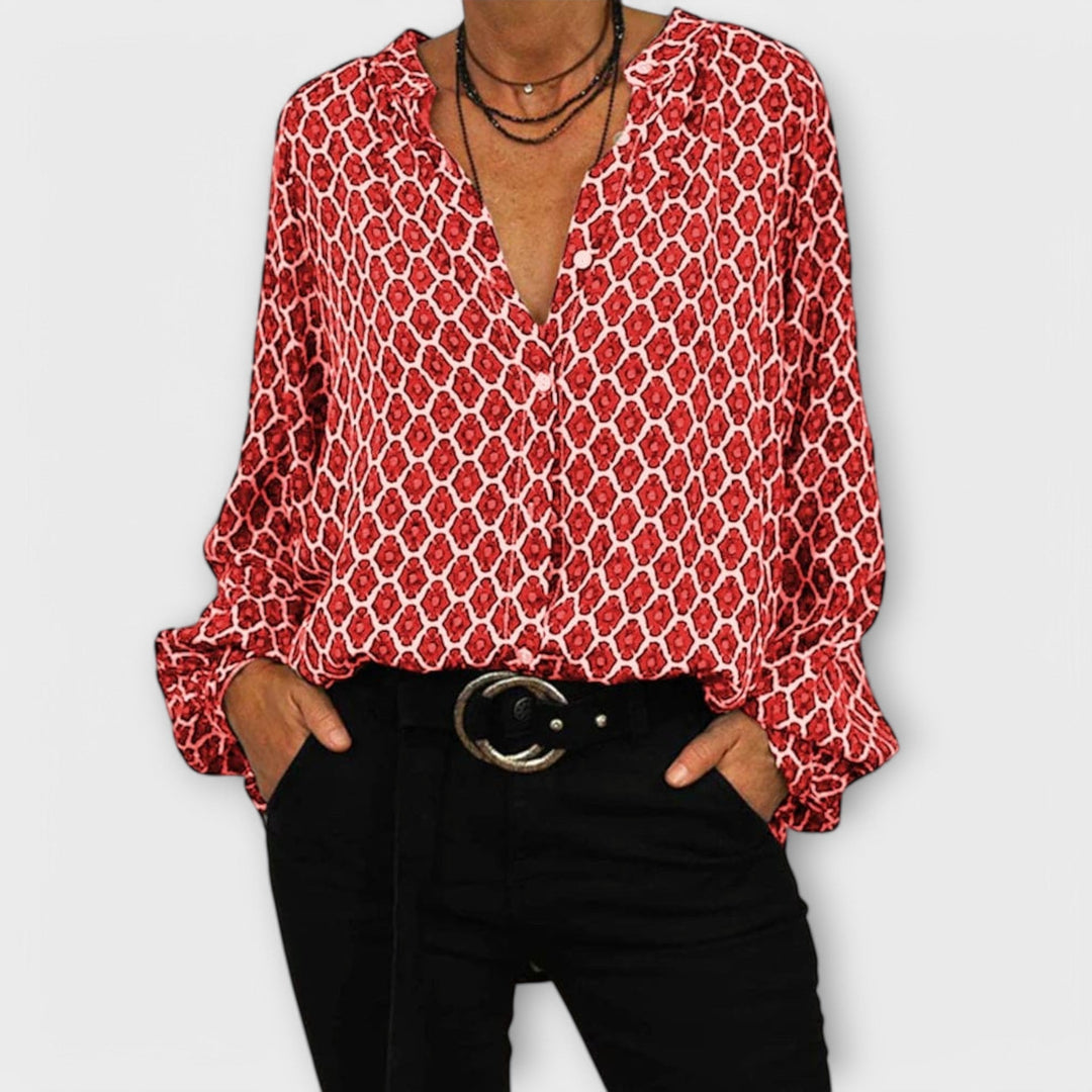 Zara - Blouse Élégante avec Décolleté en V et Manches Longues