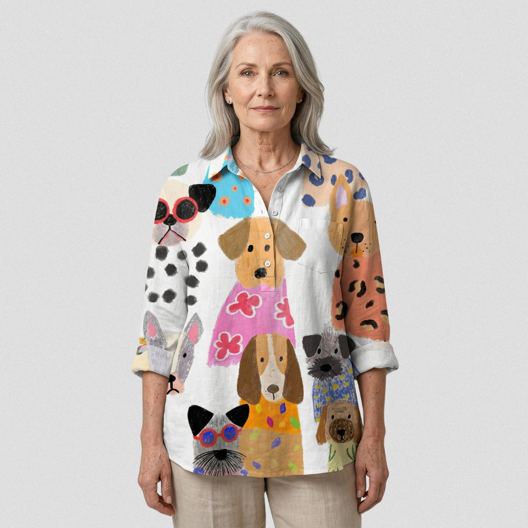 Martina | Chemise décontractée avec un chien en carton coloré