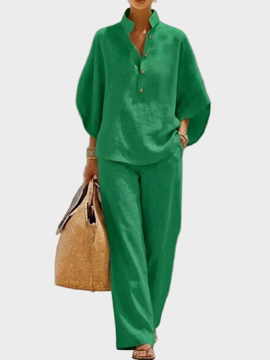 Mariel – Ensemble en Coton-Lin avec Pantalons Amples